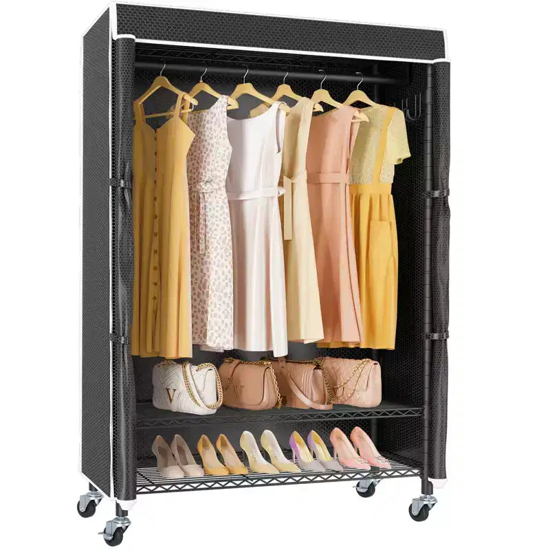VIPEK R3C Portant à vêtements roulant avec housse, portable, autoportant, noir avec housse