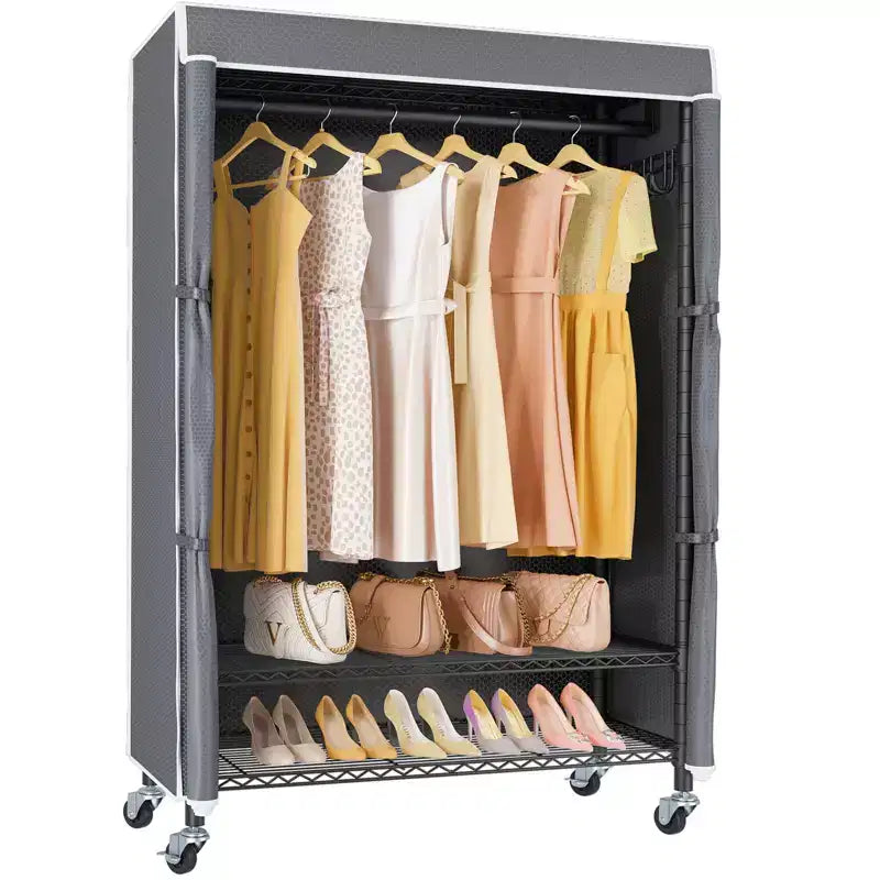 VIPEK R3C Portant à vêtements roulant avec housse, portable, autoportant, noir avec housse