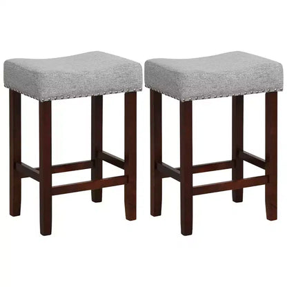 Costway Set of 2 Counter Height Bar Stools Saddle Kitchen Chairs with Wooden Legs