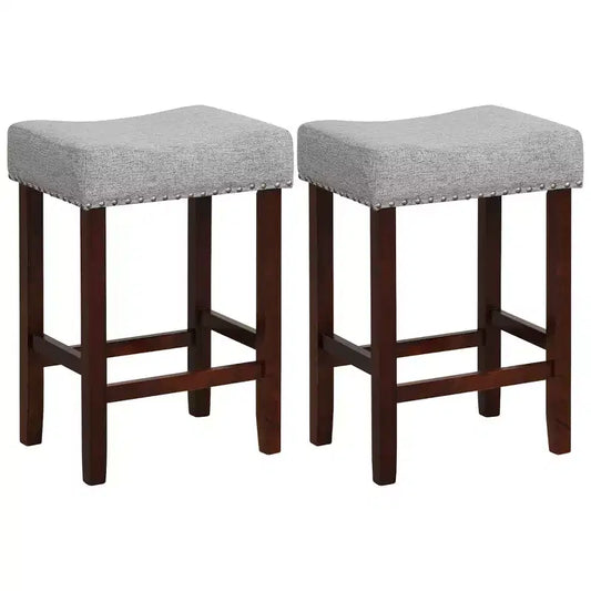 Costway Set of 2 Counter Height Bar Stools Saddle Kitchen Chairs with Wooden Legs