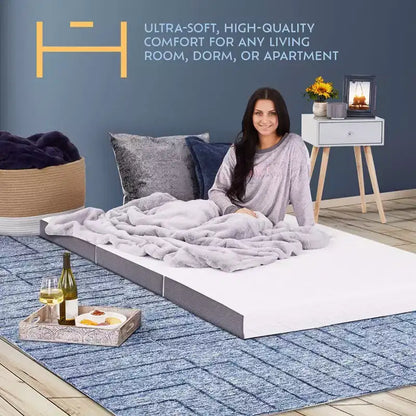 Matelas pliable Heyward 4, matelas pliant en mousse à mémoire de forme triple pli