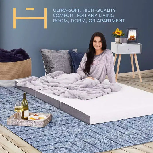 Matelas pliable Heyward 4, matelas pliant en mousse à mémoire de forme triple pli