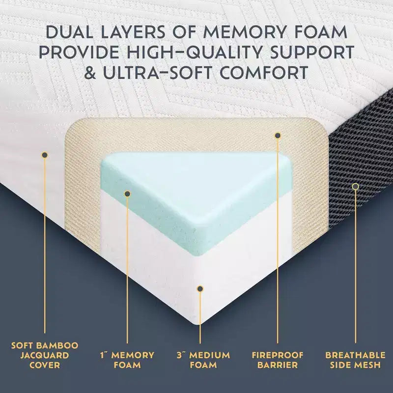 Matelas pliable Heyward 4, matelas pliant en mousse à mémoire de forme triple pli