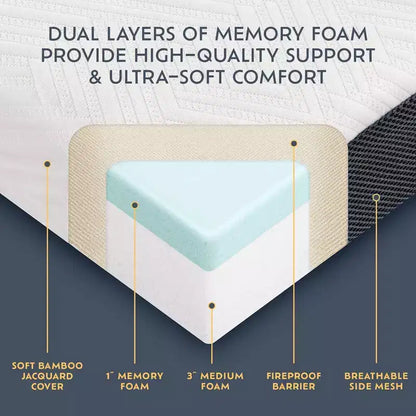 Matelas pliable Heyward 4, matelas pliant en mousse à mémoire de forme triple pli