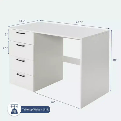 Costway Bureau Informatique Table d'Étude Écriture Coiffeuse Maison Bureau avec 4 Tiroirs