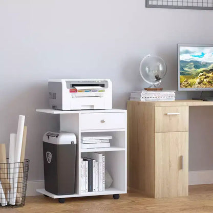 Meuble d'appoint Vinsetto pour imprimante mobile, chariot de classement roulant avec roues, étagère réglable, tiroir et support d'unité centrale