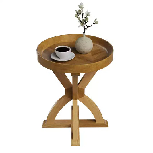 Side Table - Mango Wood Pedestal Table for Couch, Loveseat, Entryway, or Bed - Farmhouse Living Room Furniture by Lavish Home (Natural)