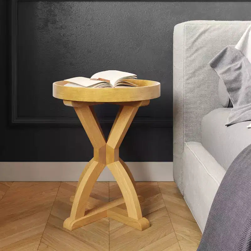 Table d'appoint - Table socle en bois de manguier pour canapé, causeuse, entrée ou lit - Meuble de salon de style fermette par Lavish Home (Naturel)