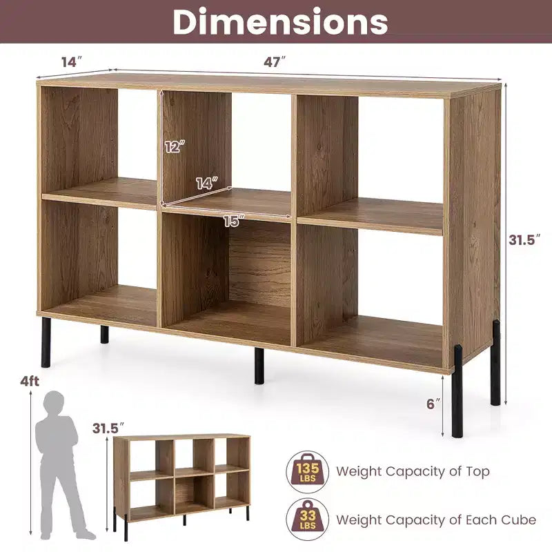 Costway Étagère de rangement à 6 casiers, bibliothèque, meuble de rangement carré, chambre, naturel