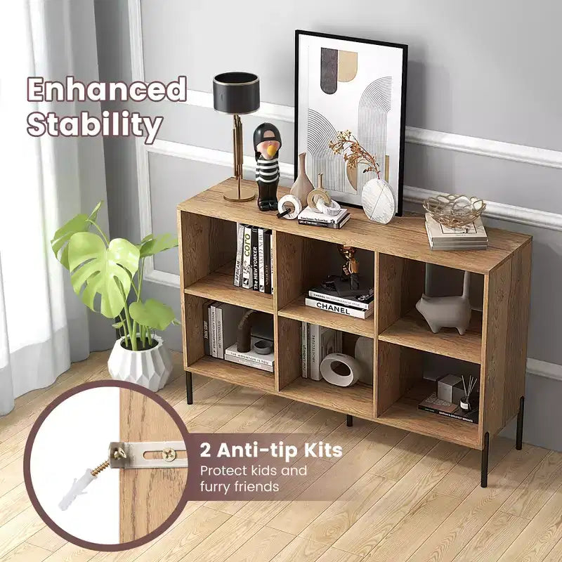 Costway Étagère de rangement à 6 casiers, bibliothèque, meuble de rangement carré, chambre, naturel