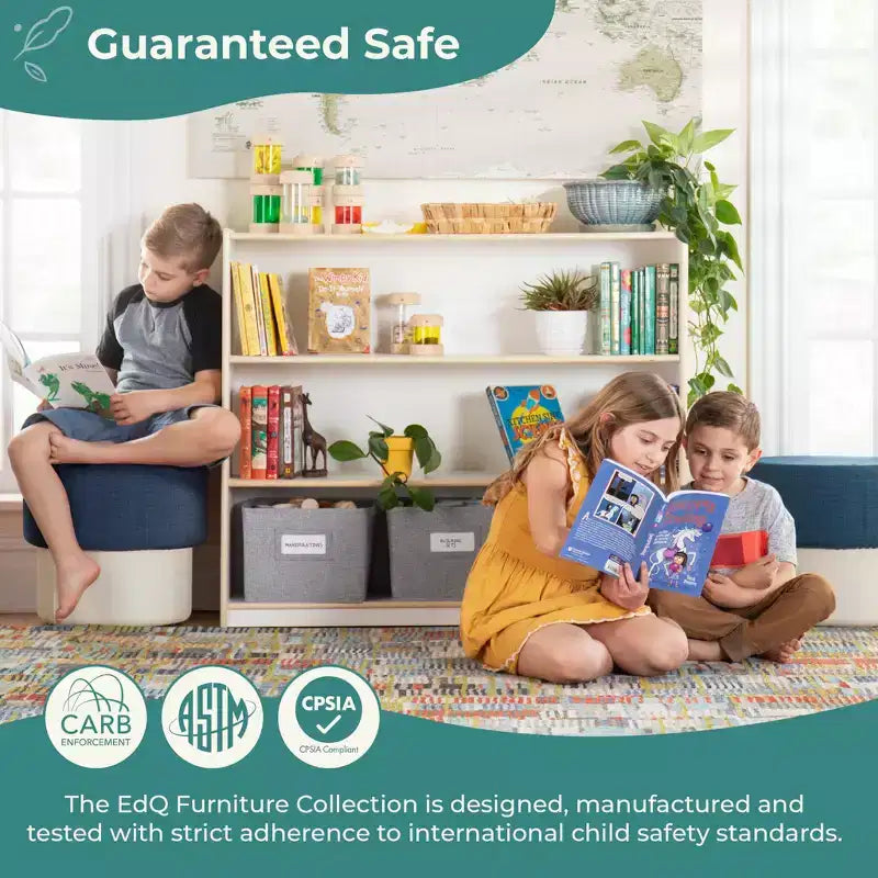 Guidecraft EdQ 36 – Étagère de rangement ouverte à 3 niveaux : Étagère en bois pour enfants avec étagères et bacs de rangement pour la salle de classe et l'école à la maison