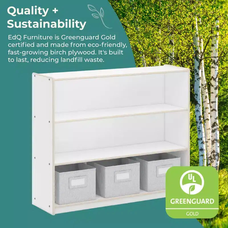 Guidecraft EdQ 36 – Étagère de rangement ouverte à 3 niveaux : Étagère en bois pour enfants avec étagères et bacs de rangement pour la salle de classe et l'école à la maison