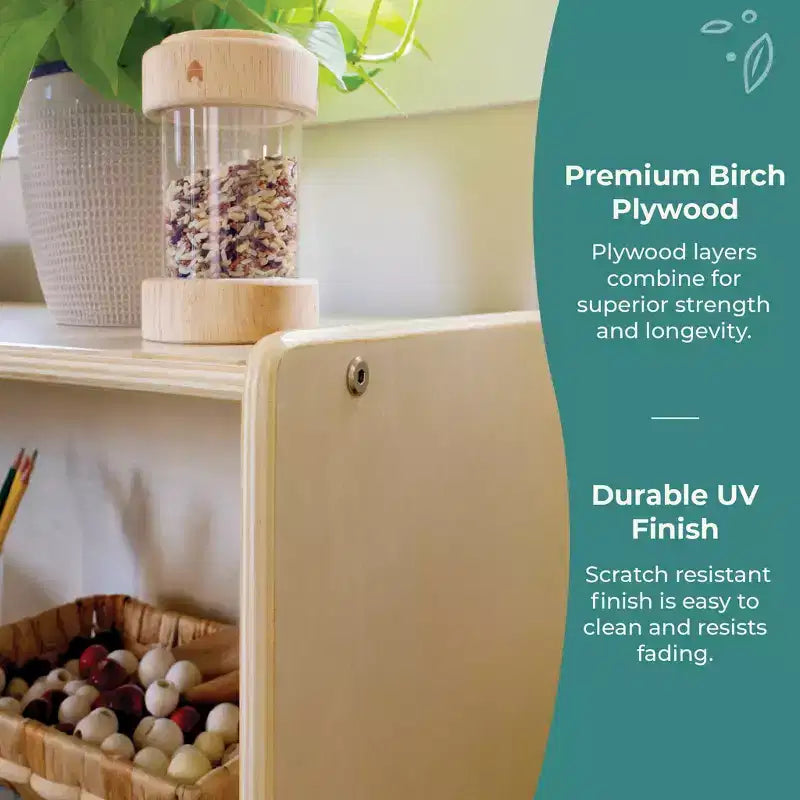 Guidecraft EdQ 36 – Étagère de rangement ouverte à 3 niveaux : Étagère en bois pour enfants avec étagères et bacs de rangement pour la salle de classe et l'école à la maison