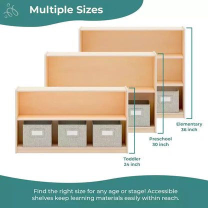Guidecraft EdQ 36 – Étagère de rangement ouverte à 3 niveaux : Étagère en bois pour enfants avec étagères et bacs de rangement pour la salle de classe et l'école à la maison