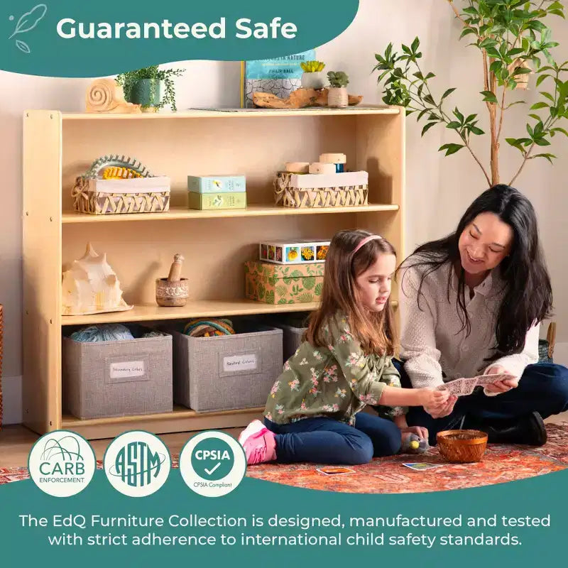 Guidecraft EdQ 36 – Étagère de rangement ouverte à 3 niveaux : Étagère en bois pour enfants avec étagères et bacs de rangement pour la salle de classe et l'école à la maison