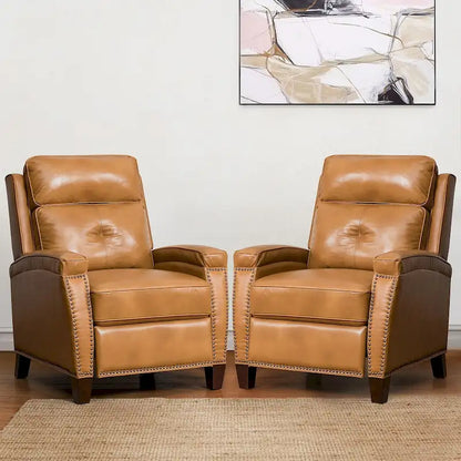 Fauteuil inclinable en cuir véritable de style Mid-Century Modern avec pieds en bois - Lot de 2