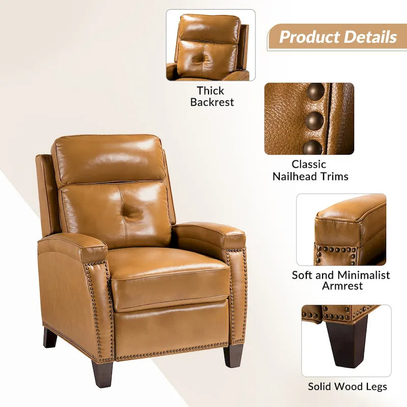 Fauteuil inclinable en cuir véritable de style Mid-Century Modern avec pieds en bois - Lot de 2