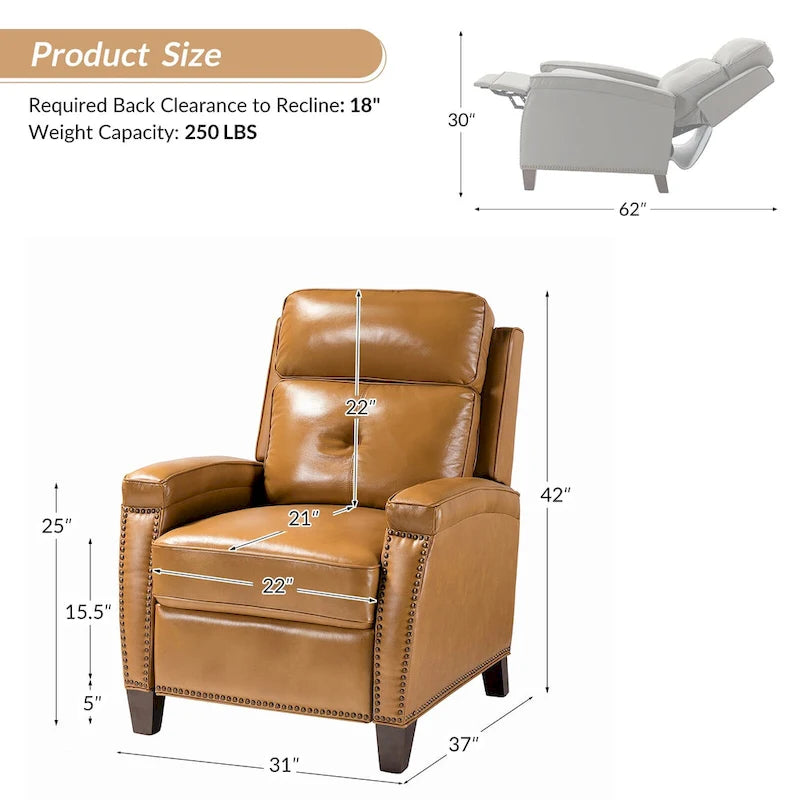 Fauteuil inclinable en cuir véritable de style Mid-Century Modern avec pieds en bois - Lot de 2