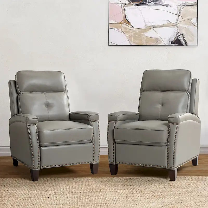 Fauteuil inclinable en cuir véritable de style Mid-Century Modern avec pieds en bois - Lot de 2