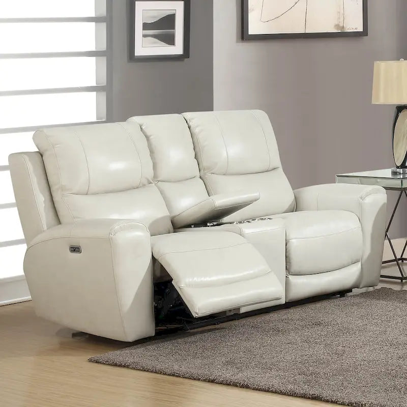 Causeuse inclinable électrique en cuir pleine fleur avec console de rangement