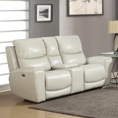 Causeuse inclinable électrique en cuir pleine fleur avec console de rangement