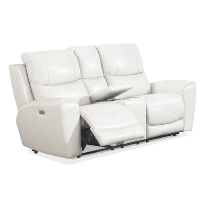 Causeuse inclinable électrique en cuir pleine fleur avec console de rangement