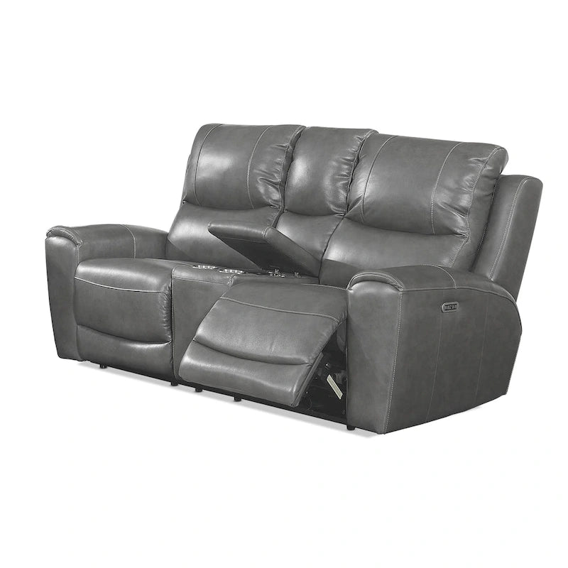 Causeuse inclinable électrique en cuir pleine fleur avec console de rangement