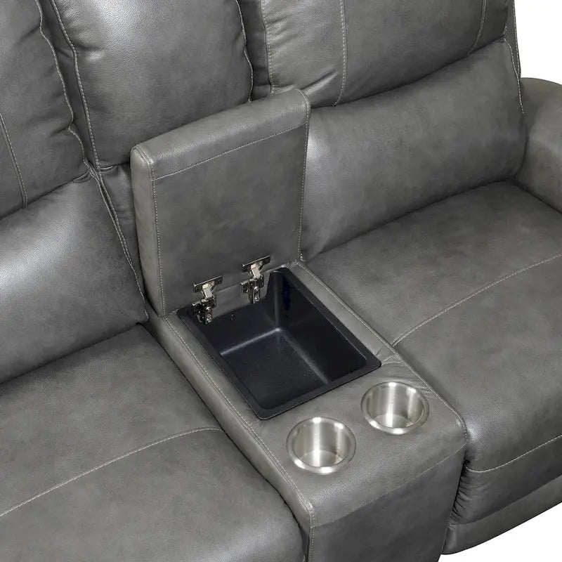 Causeuse inclinable électrique en cuir pleine fleur avec console de rangement