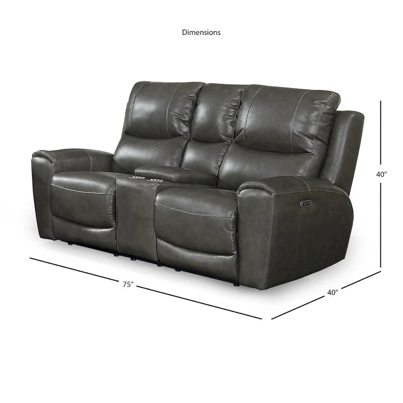 Causeuse inclinable électrique en cuir pleine fleur avec console de rangement