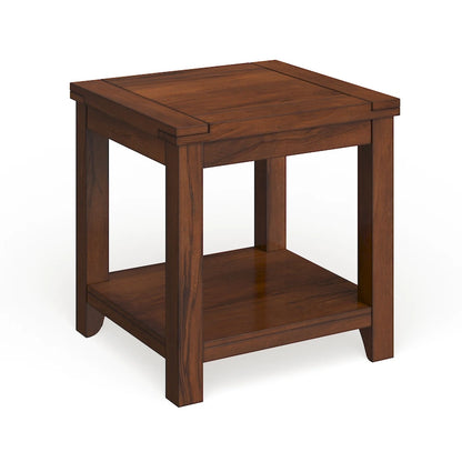 Table d'appoint de style transitionnel en bois massif couleur cerisier de 24 pouces avec 1 étagère