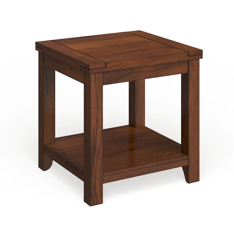 Table d'appoint de style transitionnel en bois massif couleur cerisier de 24 pouces avec 1 étagère