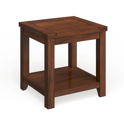 Table d'appoint de style transitionnel en bois massif couleur cerisier de 24 pouces avec 1 étagère
