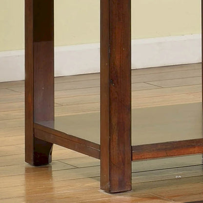 Table d'appoint de style transitionnel en bois massif couleur cerisier de 24 pouces avec 1 étagère