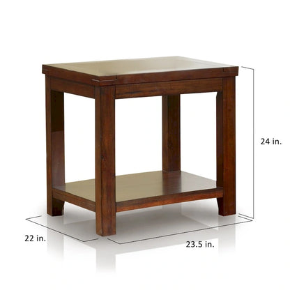 Table d'appoint de style transitionnel en bois massif couleur cerisier de 24 pouces avec 1 étagère