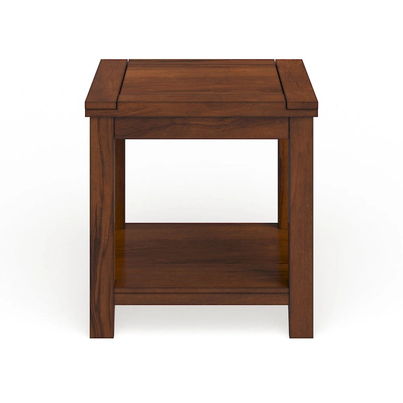 Table d'appoint de style transitionnel en bois massif couleur cerisier de 24 pouces avec 1 étagère