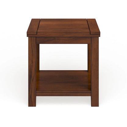 Table d'appoint de style transitionnel en bois massif couleur cerisier de 24 pouces avec 1 étagère
