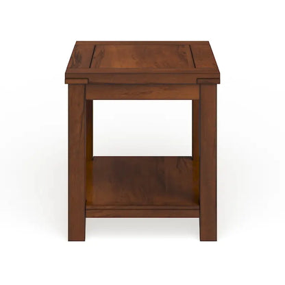 Table d'appoint de style transitionnel en bois massif couleur cerisier de 24 pouces avec 1 étagère