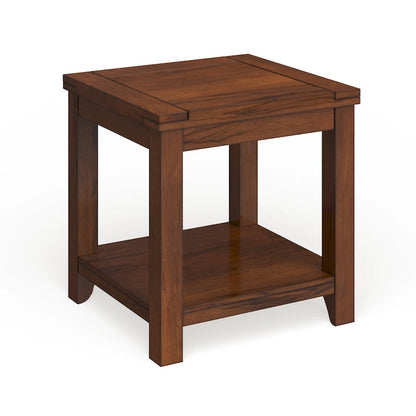 Table d'appoint de style transitionnel en bois massif couleur cerisier de 24 pouces avec 1 étagère