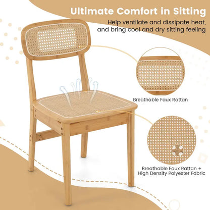 Fauteuils d'appoint en rotin (lot de 2) avec cadre en bambou, dossier et assise en cannage