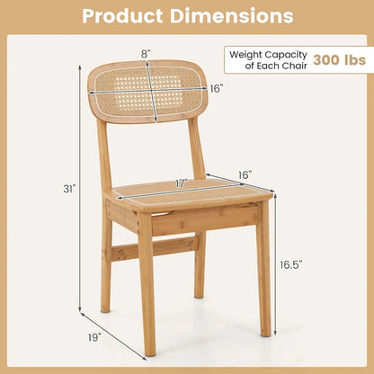 Fauteuils d'appoint en rotin (lot de 2) avec cadre en bambou, dossier et assise en cannage