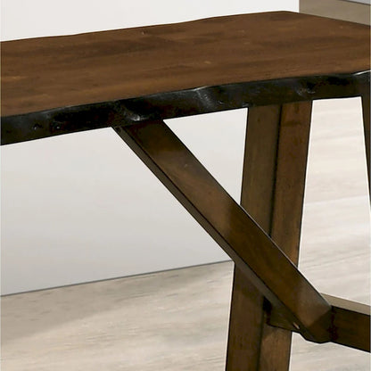 Banc rustique en bois massif marron, style ferme, avec bords naturels