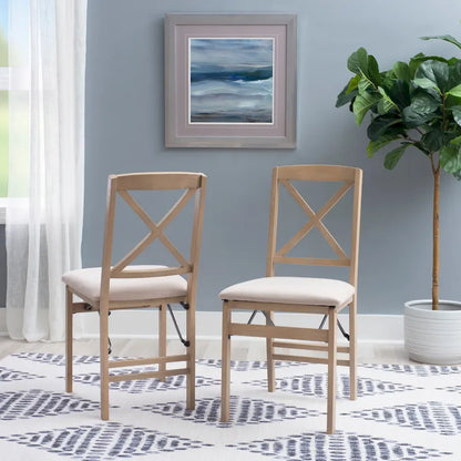 Lot de 2 chaises de salle à manger pliantes grises délavées avec dossier en X