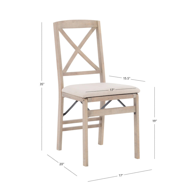 Lot de 2 chaises de salle à manger pliantes grises délavées avec dossier en X