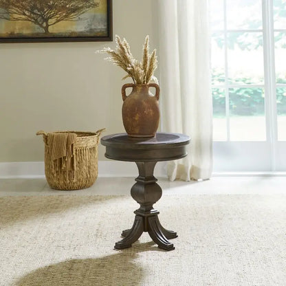 Table d'appoint ronde Saddle Brown et Blue Stone