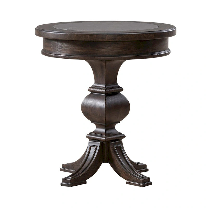 Table d'appoint ronde Saddle Brown et Blue Stone