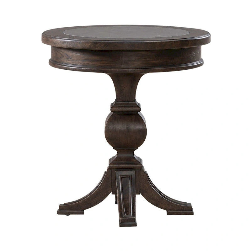 Table d'appoint ronde Saddle Brown et Blue Stone