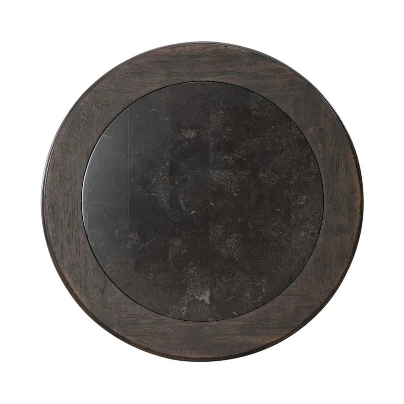 Table d'appoint ronde Saddle Brown et Blue Stone