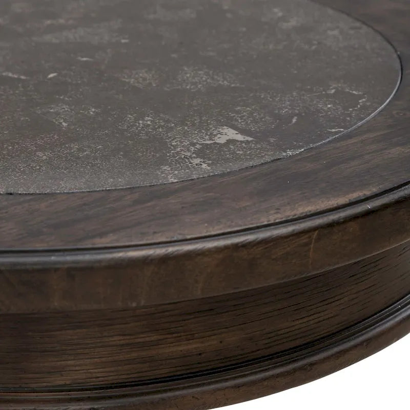 Table d'appoint ronde Saddle Brown et Blue Stone