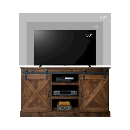 Meuble TV d'angle de ferme de 142 cm pour téléviseurs jusqu'à 152 cm, aucun assemblage requis, finition whisky vieilli