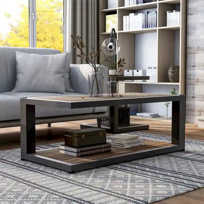 Table basse Farrow en noyer foncé et noir sable de 119 cm avec 1 étagère, par Furniture of America